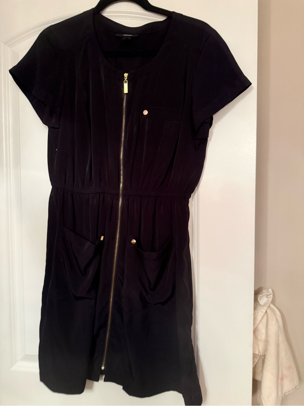 Alfani Black Short Sleeve Zip-Front Mini Dress